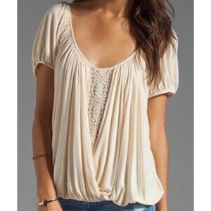 Free People, Ann's Ruched Top in Tea, Scoop Neck Criss-cross Back Women’s Medium
